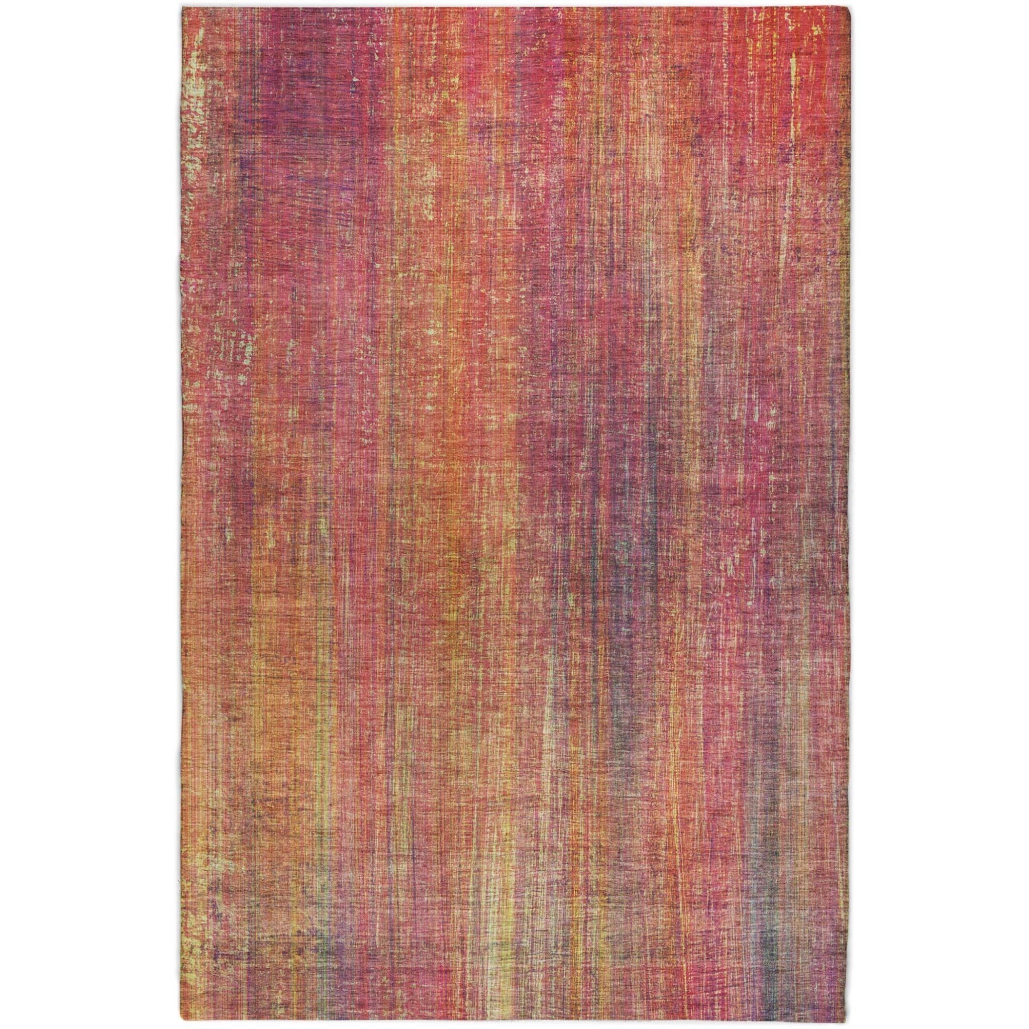 3' X 5' Red And Gold Striped Shag Washable Area Rug With UV Protection - Home & Garden