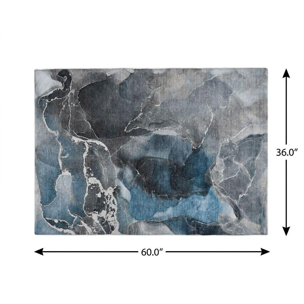 3' X 5' Blue And Gray Abstract Shag Washable Area Rug With UV Protection - Home & Garden