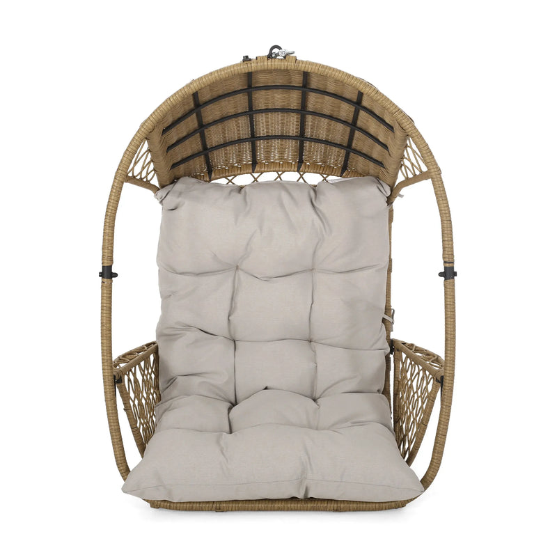 35" Beige Metal Outdoor Egg Chair with Gray Cushion Homeroots Outdoor