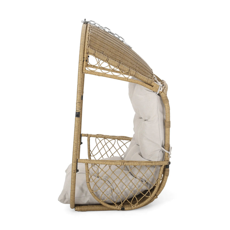 35" Beige Metal Outdoor Egg Chair with Gray Cushion Homeroots Outdoor