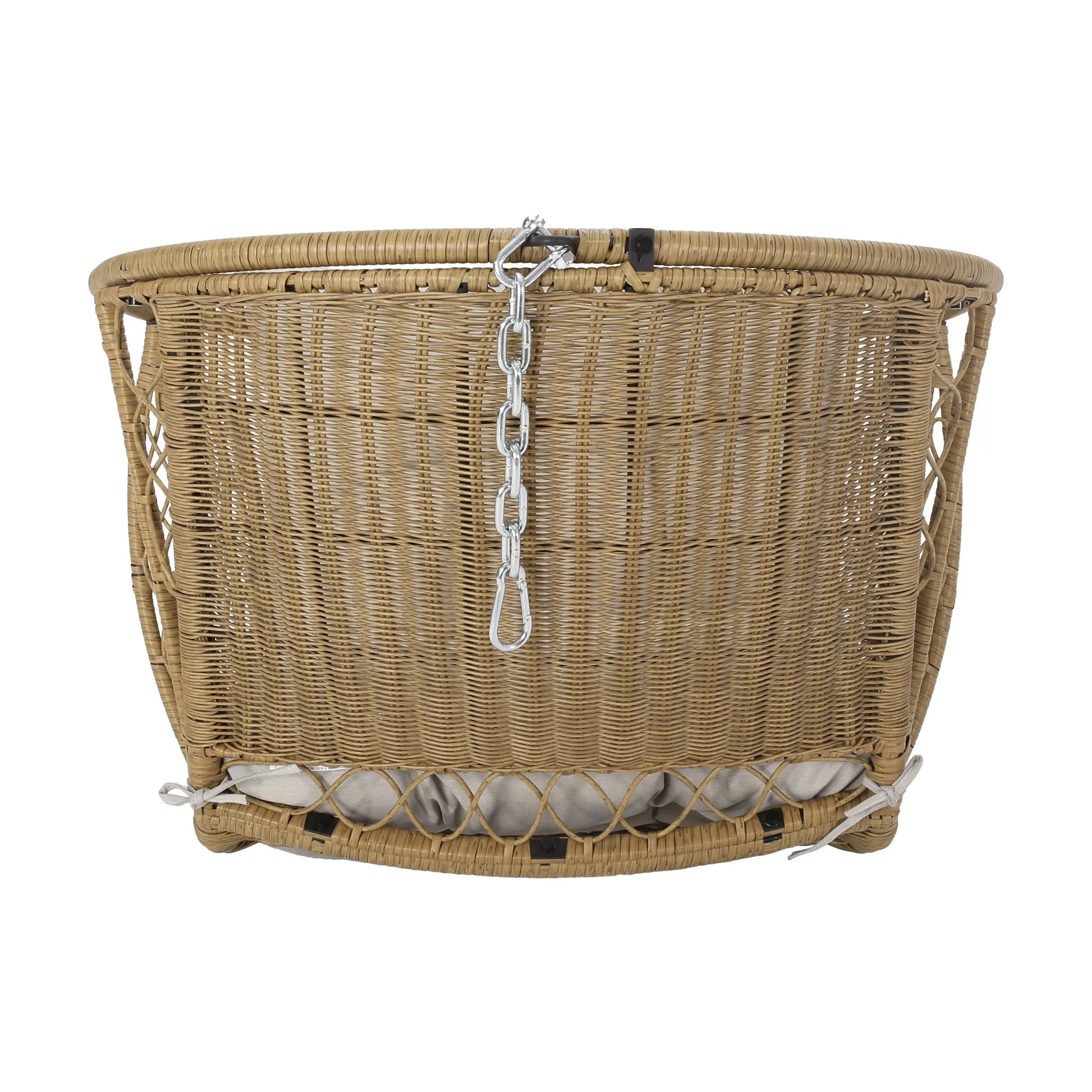 35" Beige Metal Outdoor Egg Chair with Gray Cushion Homeroots Outdoor