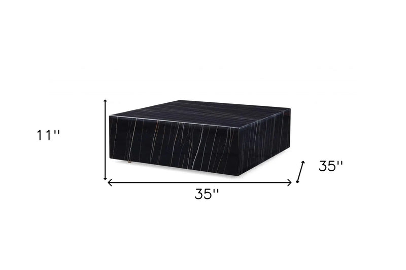 35" Black Genuine Marble And Brass Square Coffee Table Homeroots Living Room