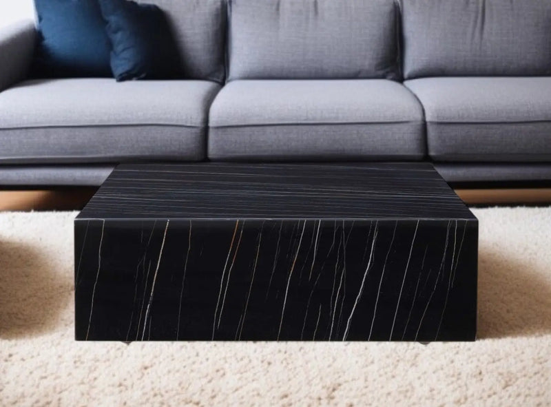 35" Black Genuine Marble And Brass Square Coffee Table Homeroots Living Room