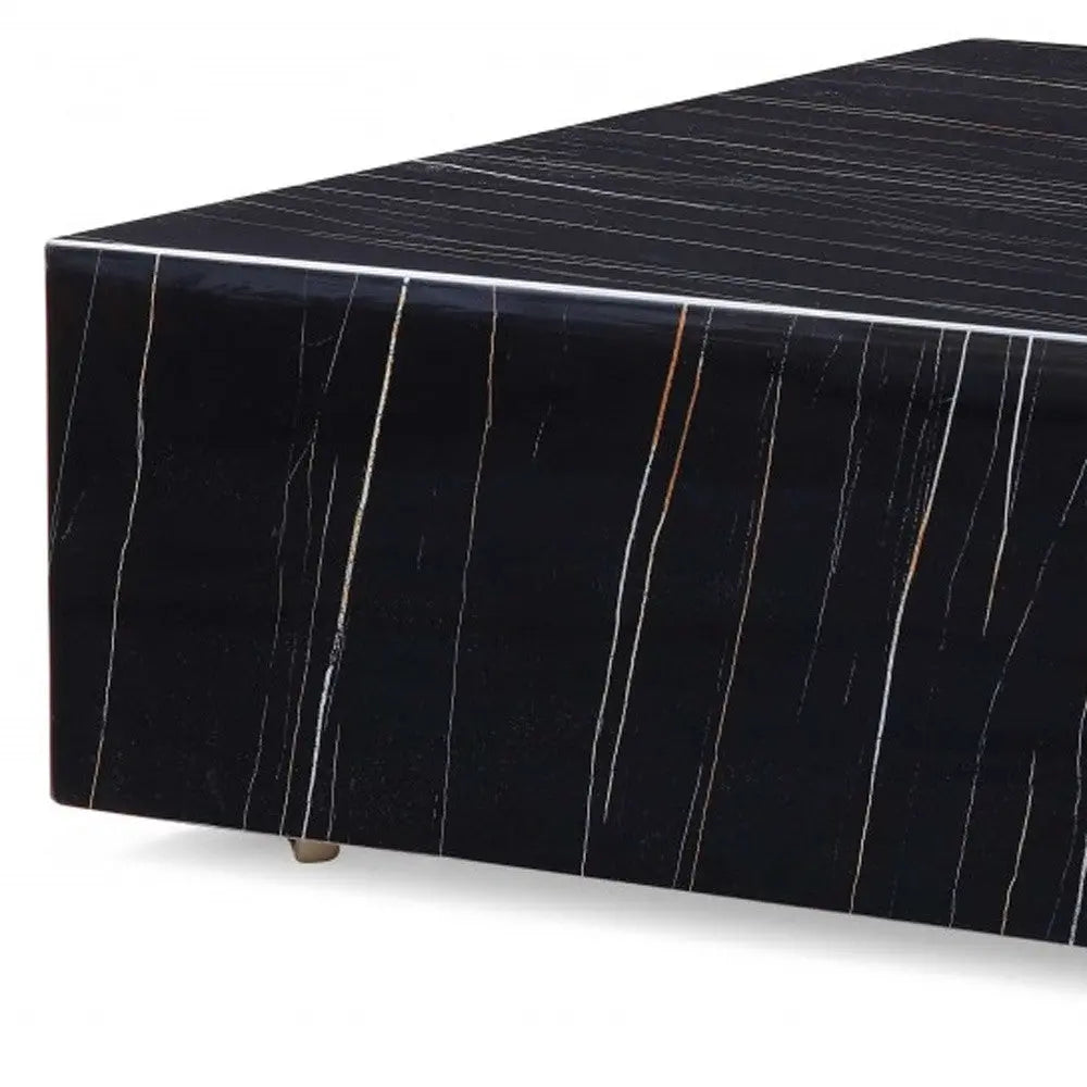 35" Black Genuine Marble And Brass Square Coffee Table Homeroots Living Room