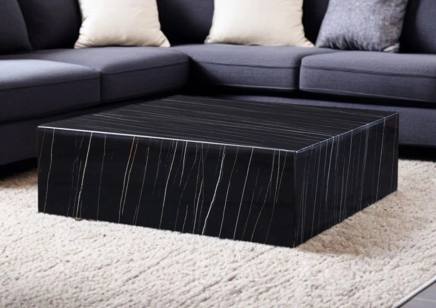 35" Black Genuine Marble And Brass Square Coffee Table Homeroots Living Room