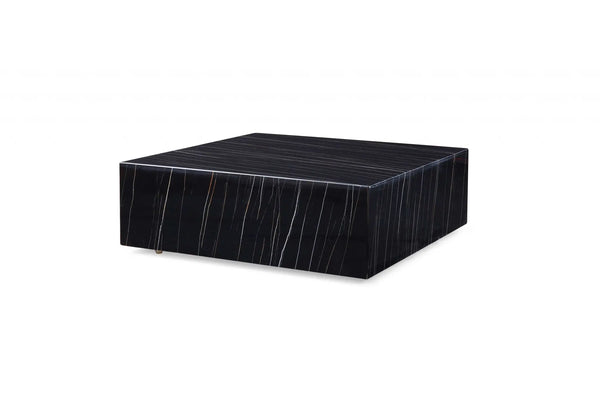 35" Black Genuine Marble And Brass Square Coffee Table Homeroots Living Room
