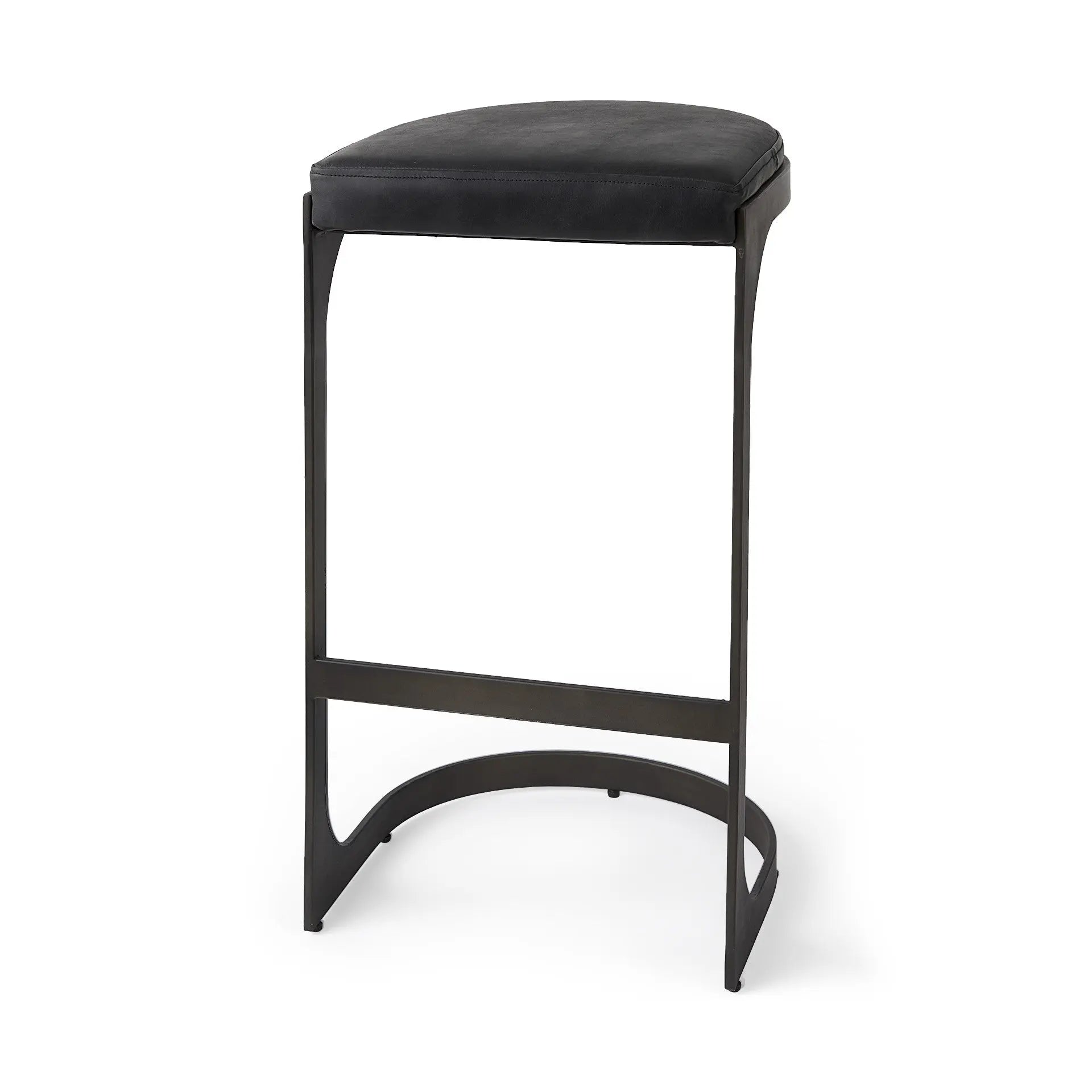 35" Black Leather and Metal Backless Bar Chair Homeroots Living Room