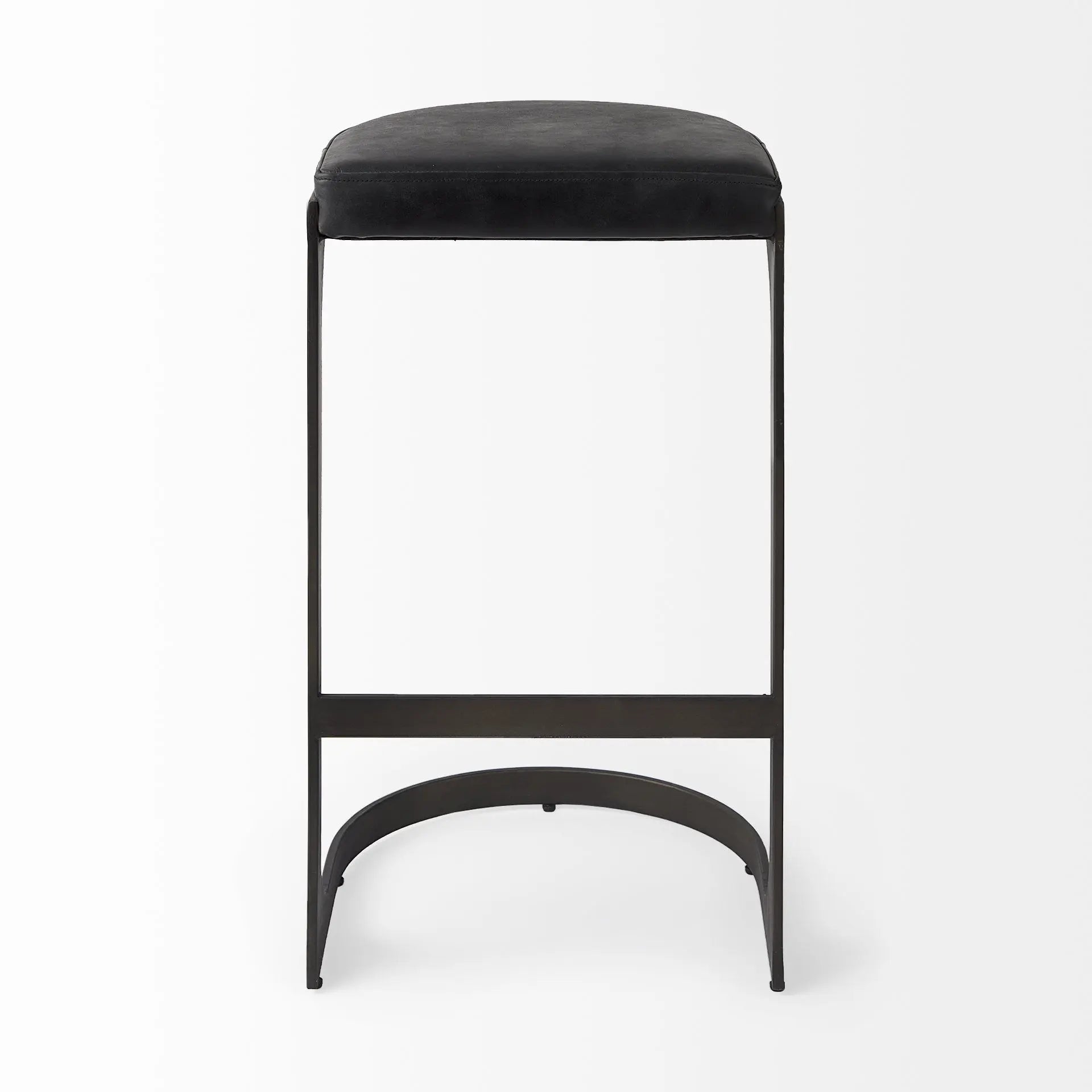 35" Black Leather and Metal Backless Bar Chair Homeroots Living Room