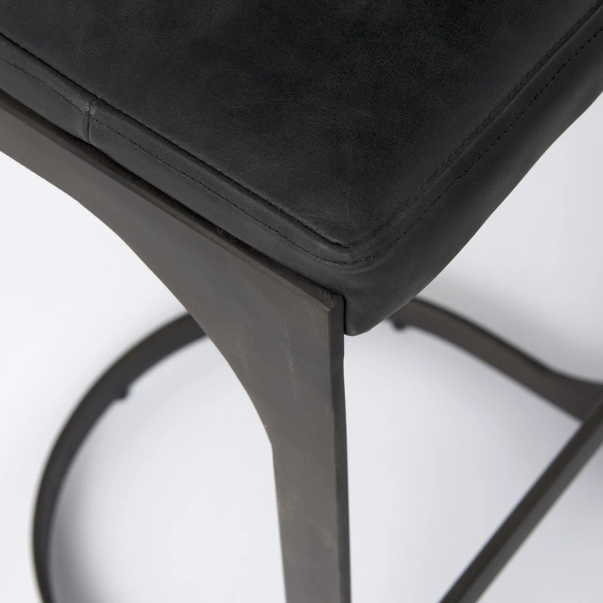 35" Black Leather and Metal Backless Bar Chair Homeroots Living Room