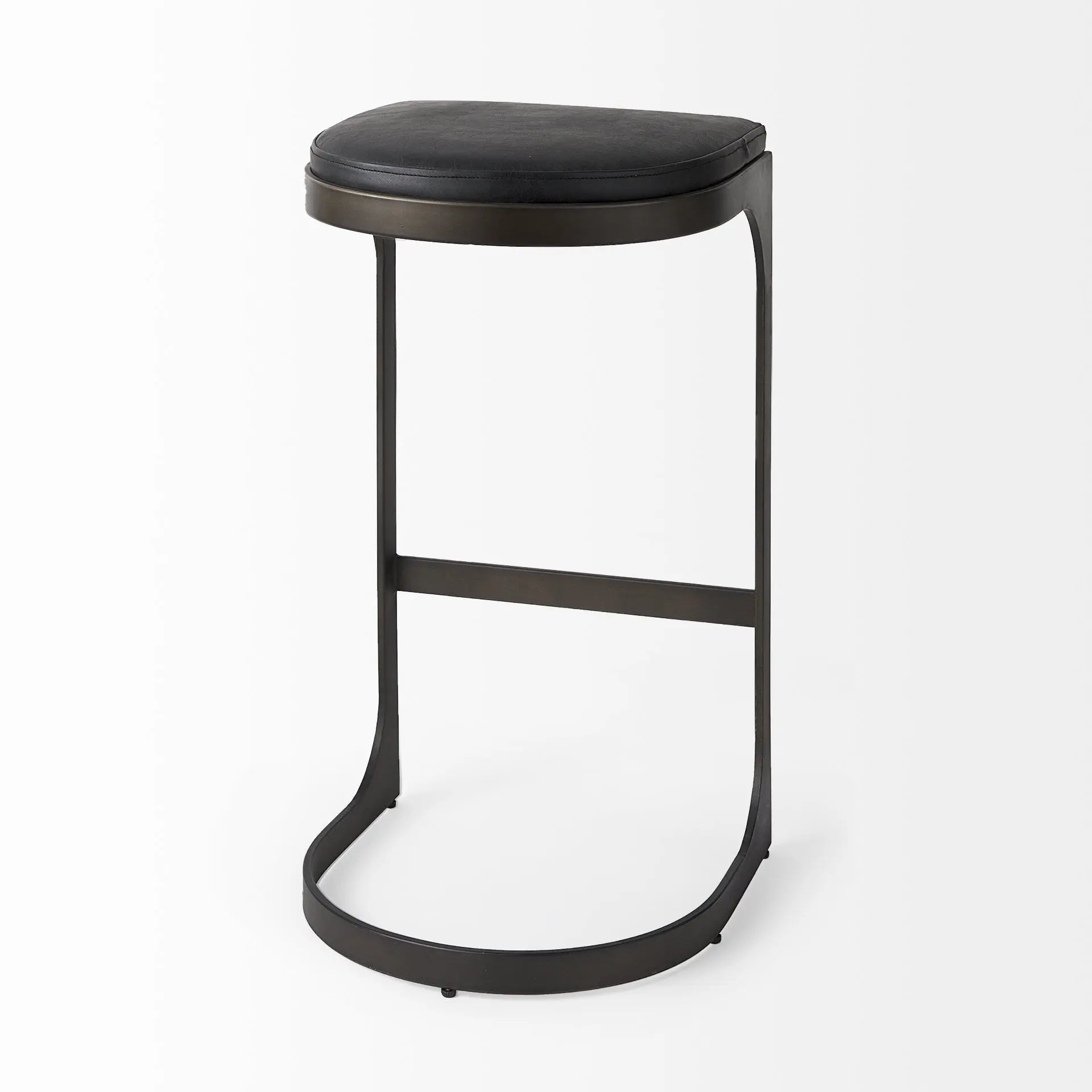 35" Black Leather and Metal Backless Bar Chair Homeroots Living Room