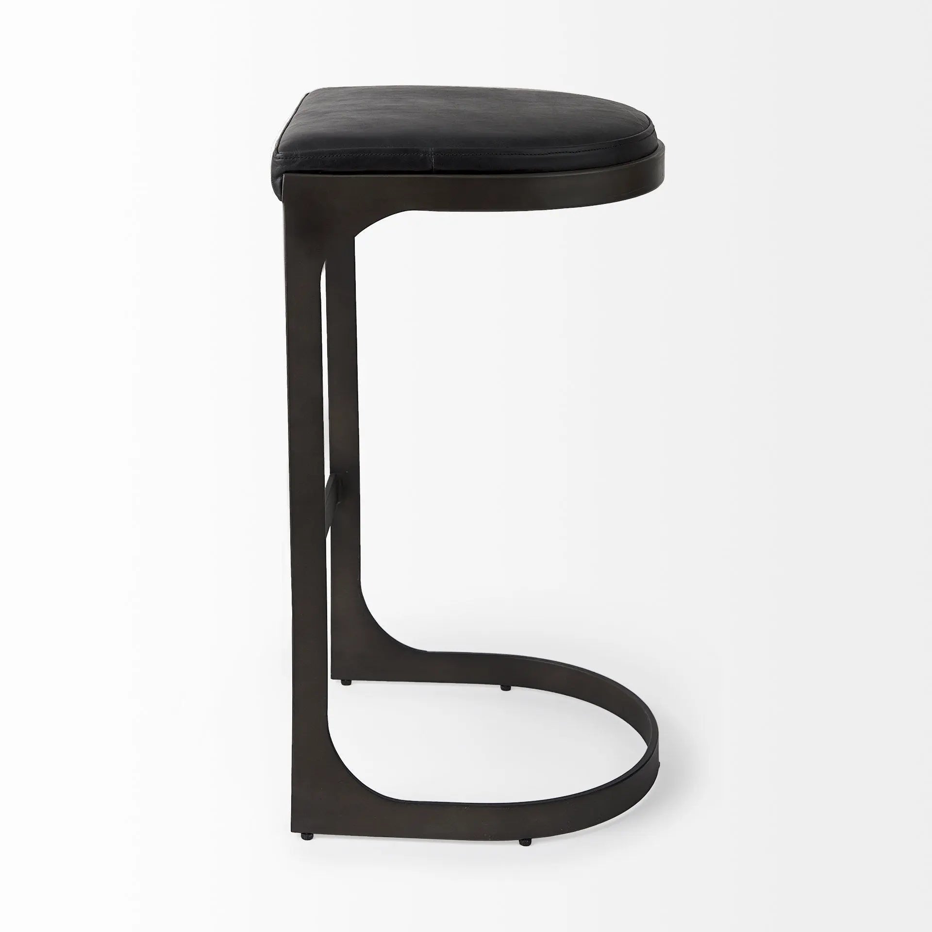 35" Black Leather and Metal Backless Bar Chair Homeroots Living Room