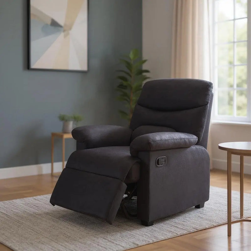 35" Black Microfiber Manual Recliner Homeroots Living Room