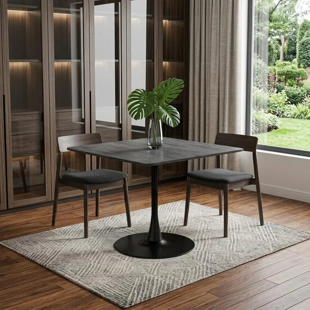 35" Black Square Steel Pedestal Base Dining Table Homeroots Kitchen & Dining