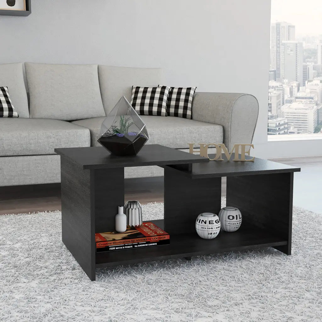 35" Black Wood Abstract Coffee Table - GreatEagleInc