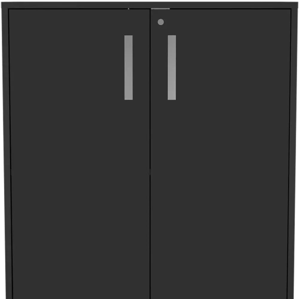 35" Black Wood Rolling Storage Cabinet With Two Doors Homeroots Kitchen & Dining