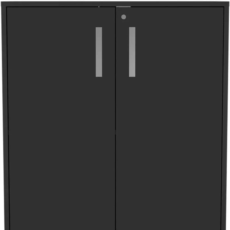 35" Black Wood Rolling Storage Cabinet With Two Doors Homeroots Kitchen & Dining