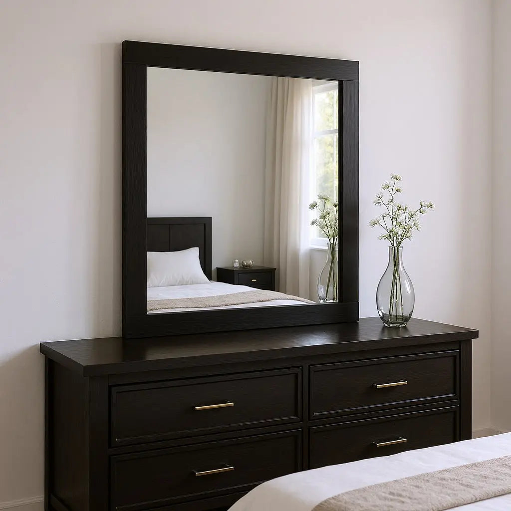 35" Black Wood Square Mounted Framed Dresser Mirror Homeroots Bed & Bath