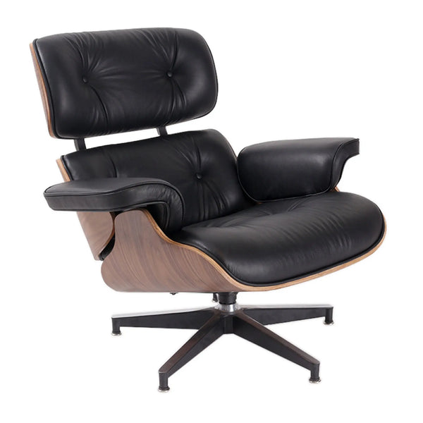 35" Black and Brown Genuine Leather Tufted Swivel Lounge Chair With Ottoman Homeroots Living Room