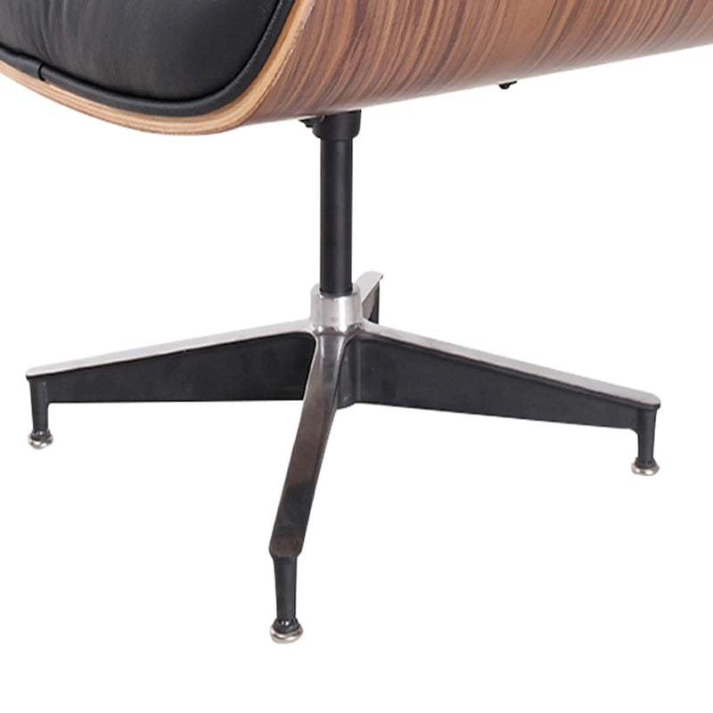 35" Black and Brown Genuine Leather Tufted Swivel Lounge Chair With Ottoman Homeroots Living Room