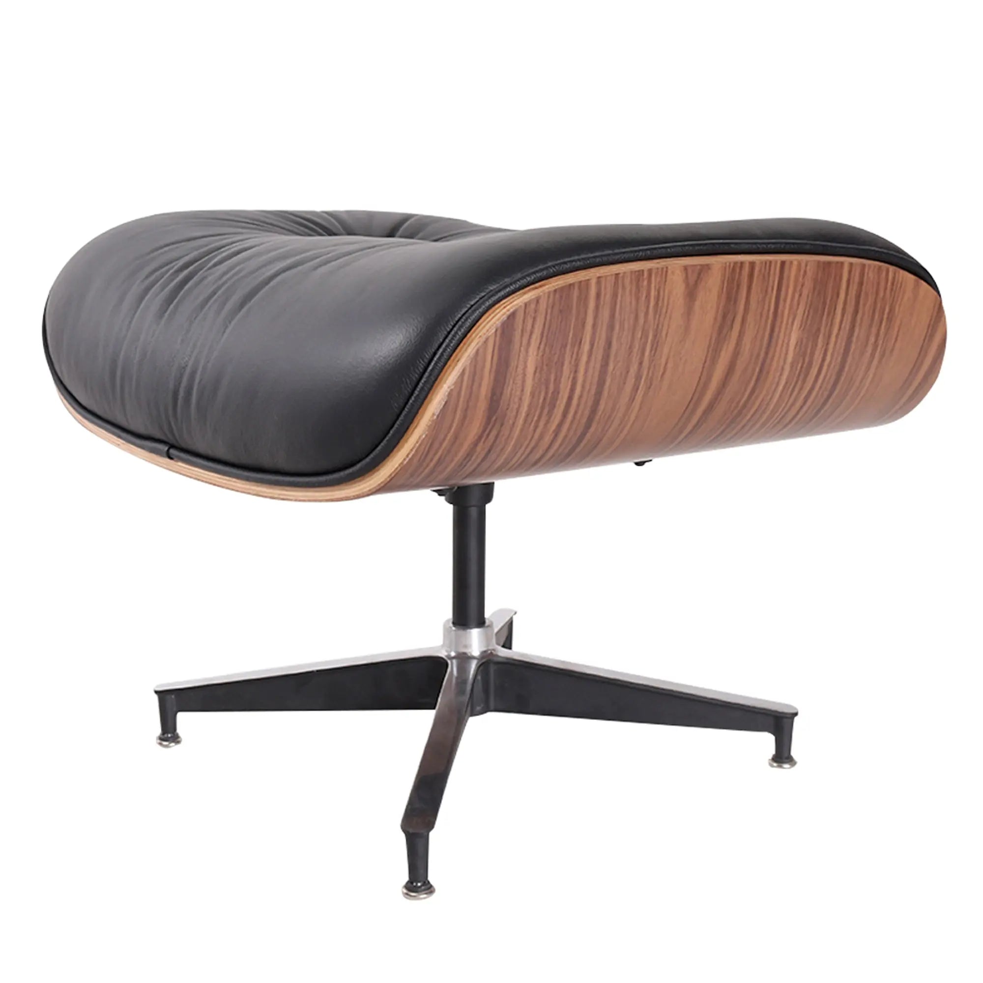 35" Black and Brown Genuine Leather Tufted Swivel Lounge Chair With Ottoman Homeroots Living Room