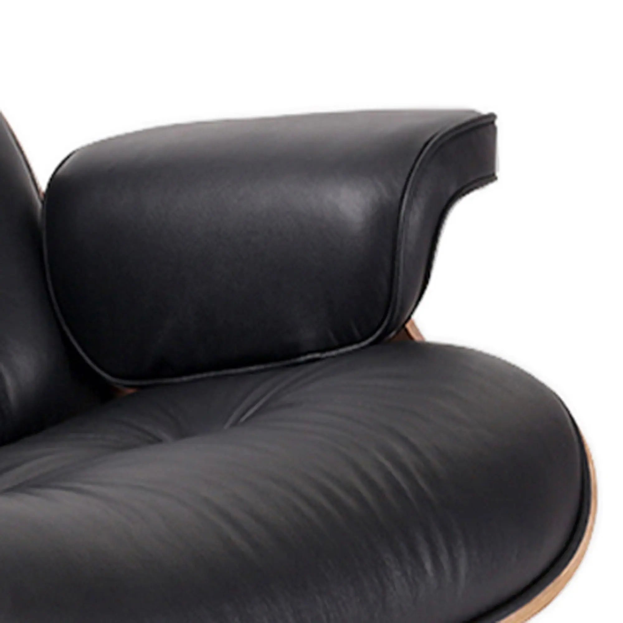 35" Black and Brown Genuine Leather Tufted Swivel Lounge Chair With Ottoman Homeroots Living Room