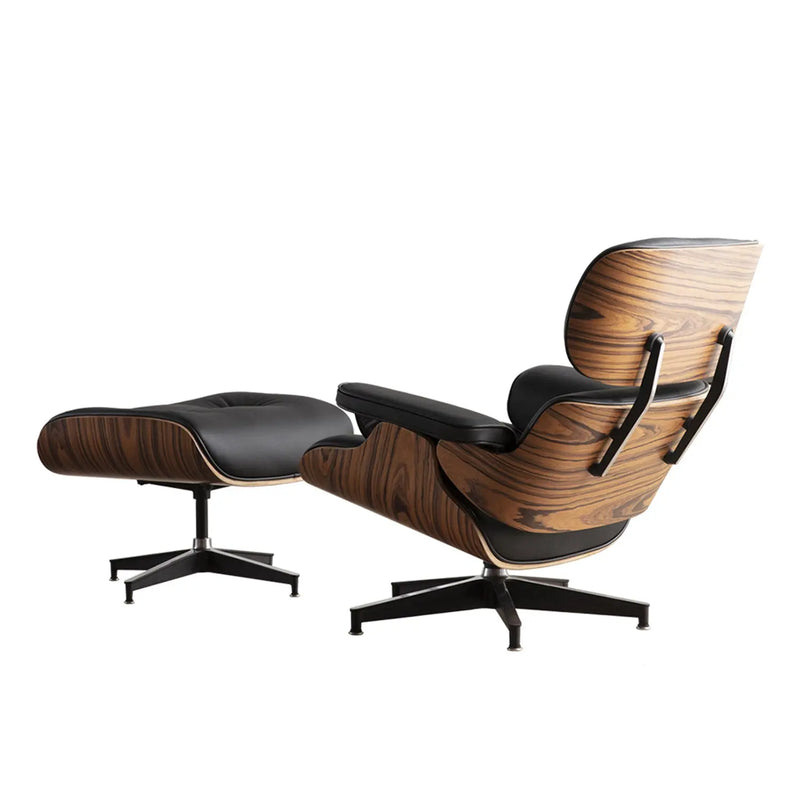 35" Black and Brown Genuine Leather Tufted Swivel Lounge Chair With Ottoman Homeroots Living Room