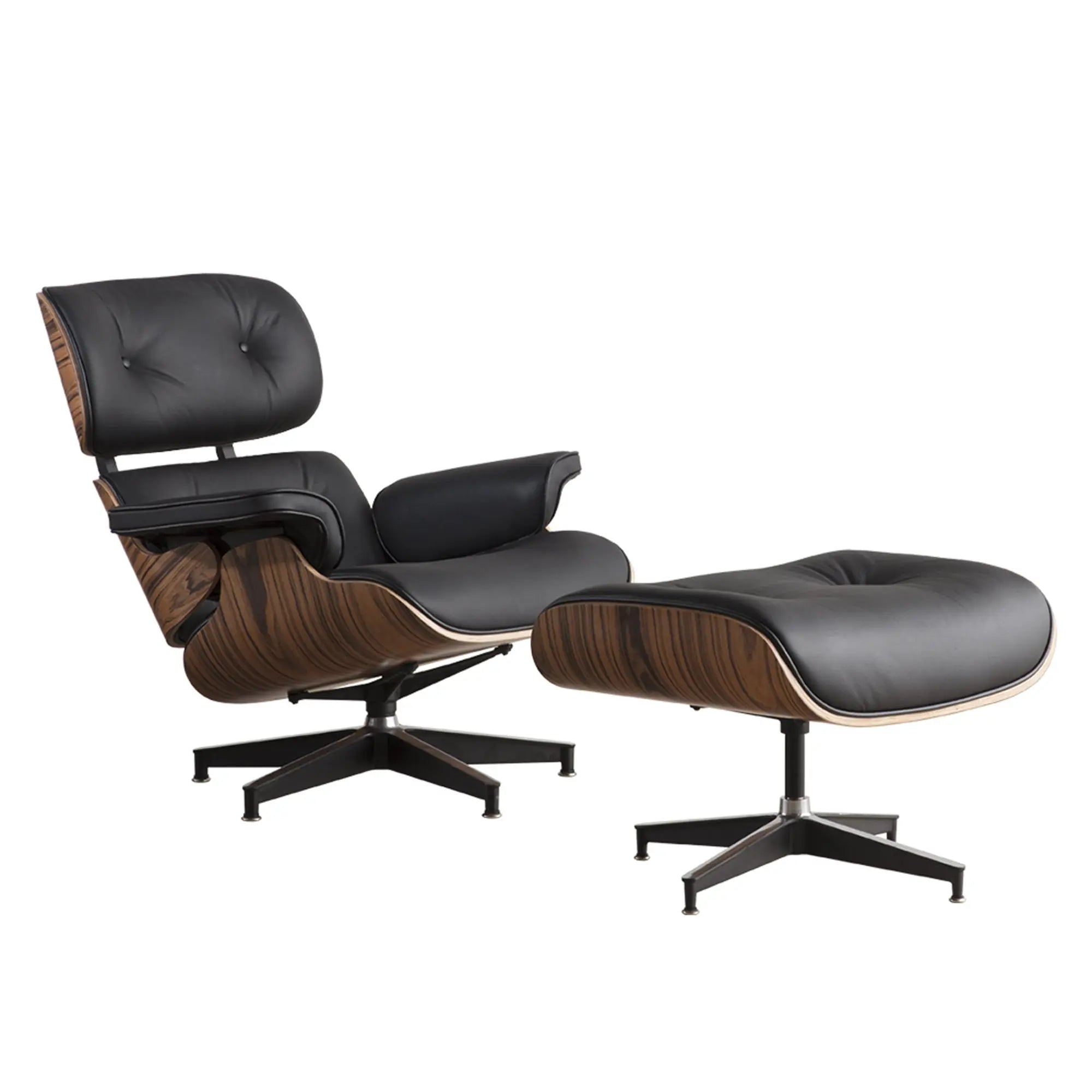 35" Black and Brown Genuine Leather Tufted Swivel Lounge Chair With Ottoman Homeroots Living Room
