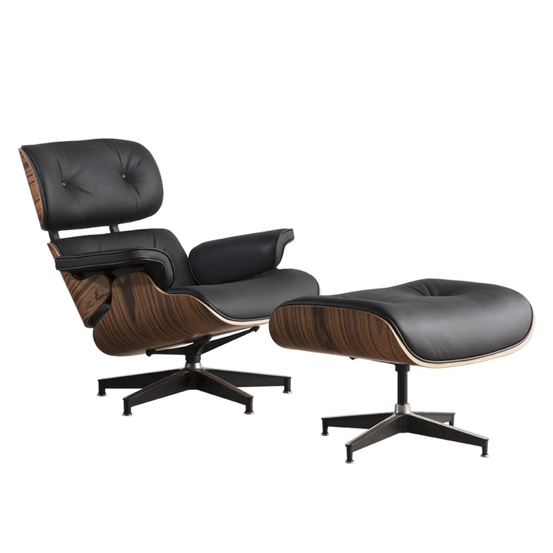 35" Black and Brown Genuine Leather Tufted Swivel Lounge Chair With Ottoman Homeroots Living Room