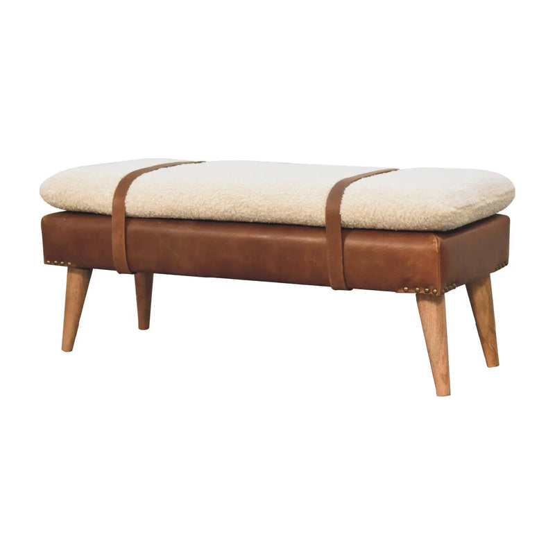 35" Brown Genuine Leather and Solid Wood Upholstered Storage Bench With Cabinet Homeroots Living Room
