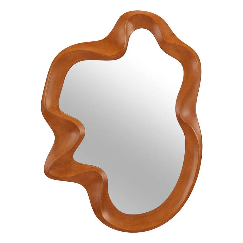 35" Brown Solid Wood Abstract Geometric Framed Accent Mirror Homeroots Bed & Bath