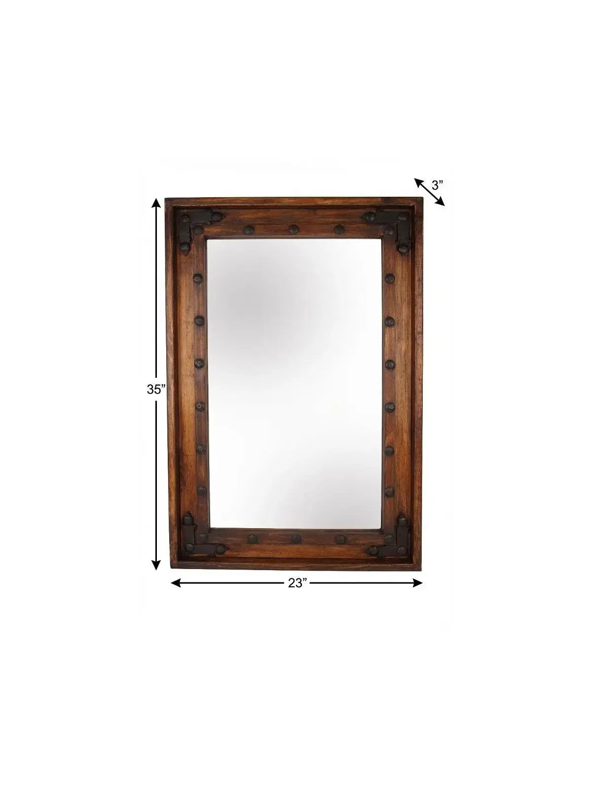 35" Brown Solid Wood Rustic Framed Accent Mirror Homeroots Bed & Bath