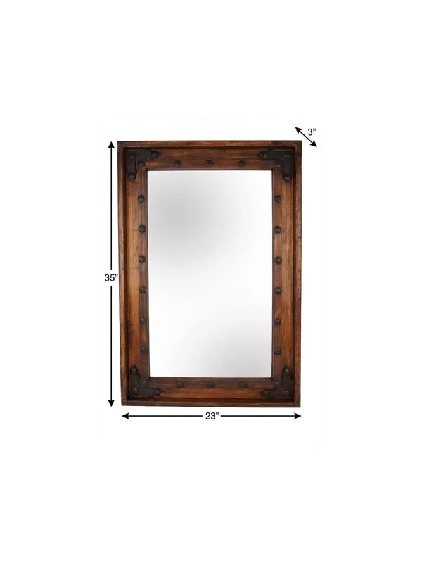 35" Brown Solid Wood Rustic Framed Accent Mirror Homeroots Bed & Bath