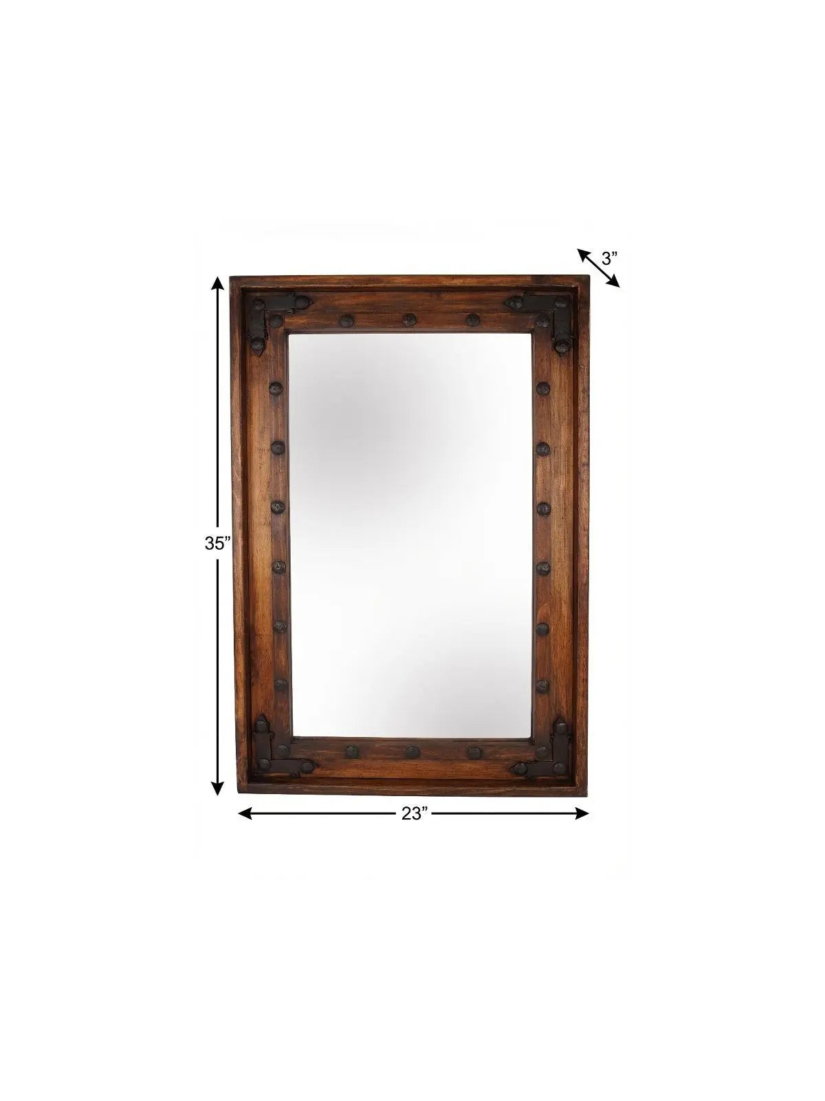 35" Brown Solid Wood Rustic Framed Accent Mirror Homeroots Bed & Bath