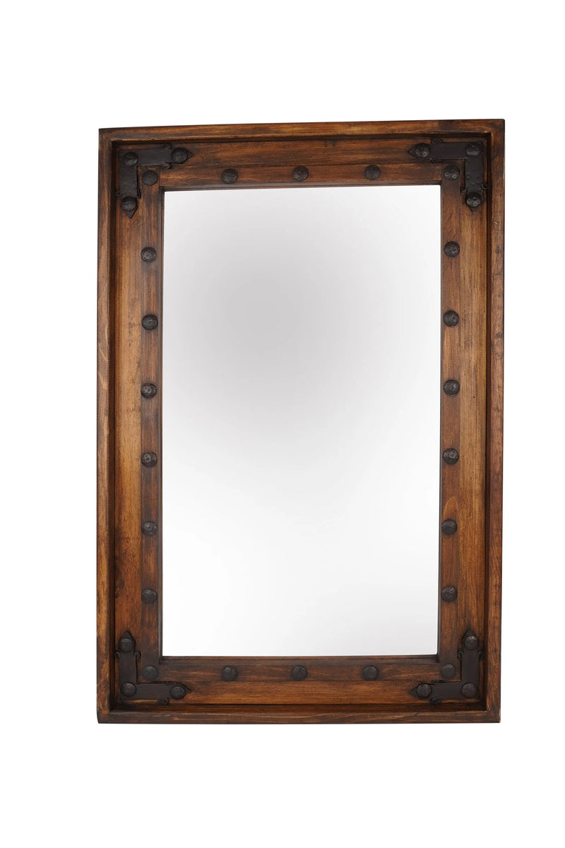 35" Brown Solid Wood Rustic Framed Accent Mirror Homeroots Bed & Bath