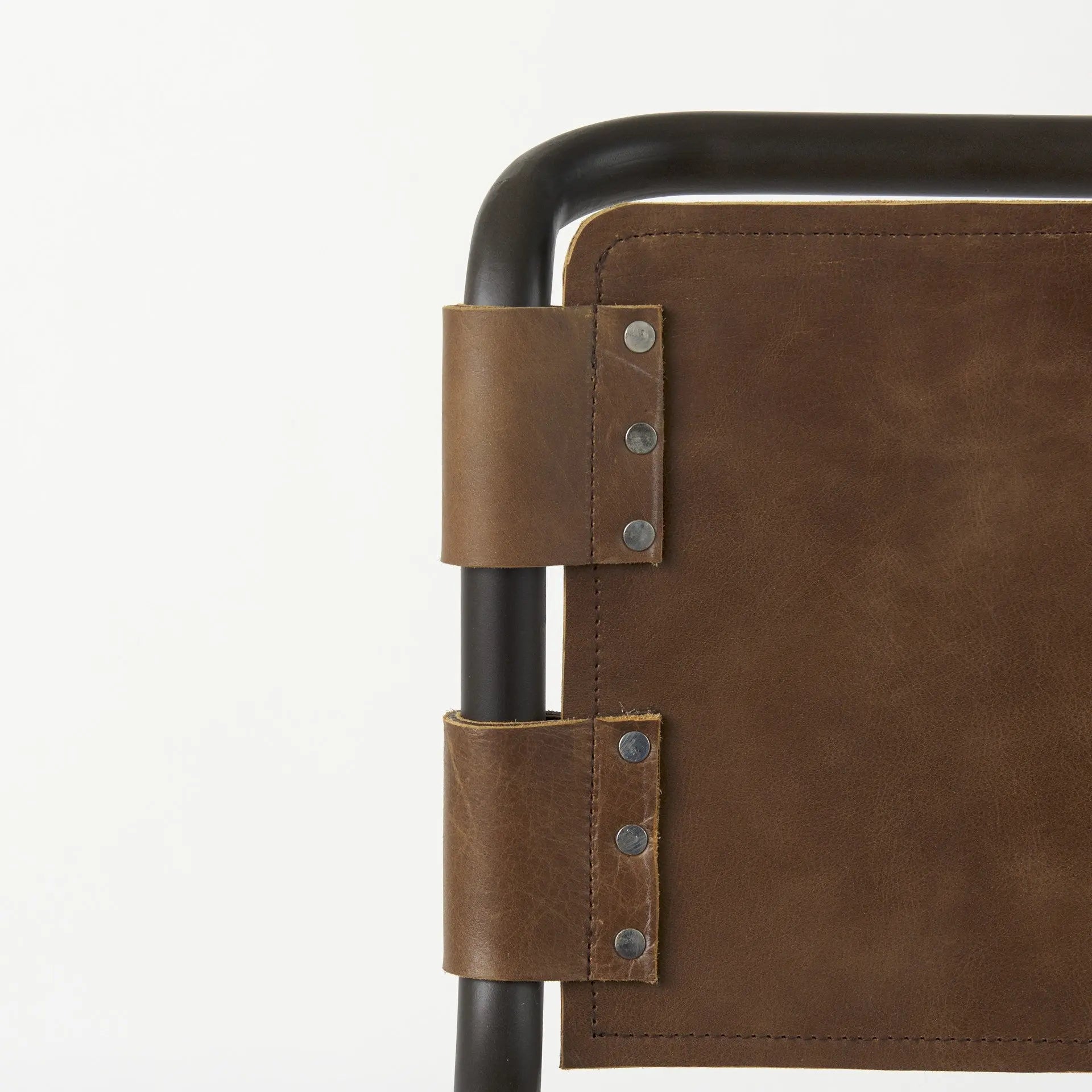 35" Brown and Black Leather and Metal Bar Chair Homeroots Living Room