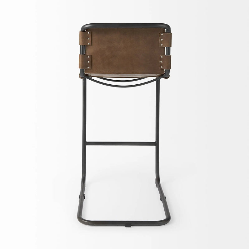 35" Brown and Black Leather and Metal Bar Chair Homeroots Living Room