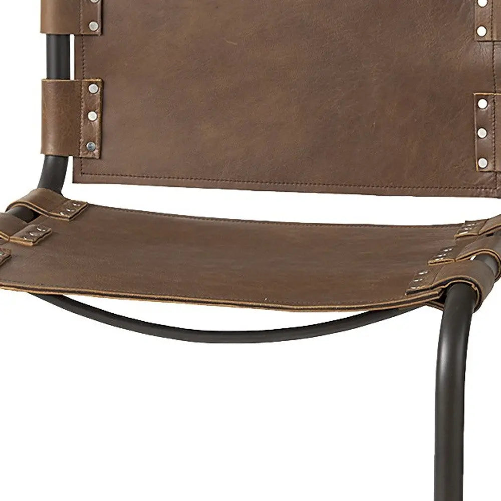 35" Brown and Black Leather and Metal Bar Chair Homeroots Living Room
