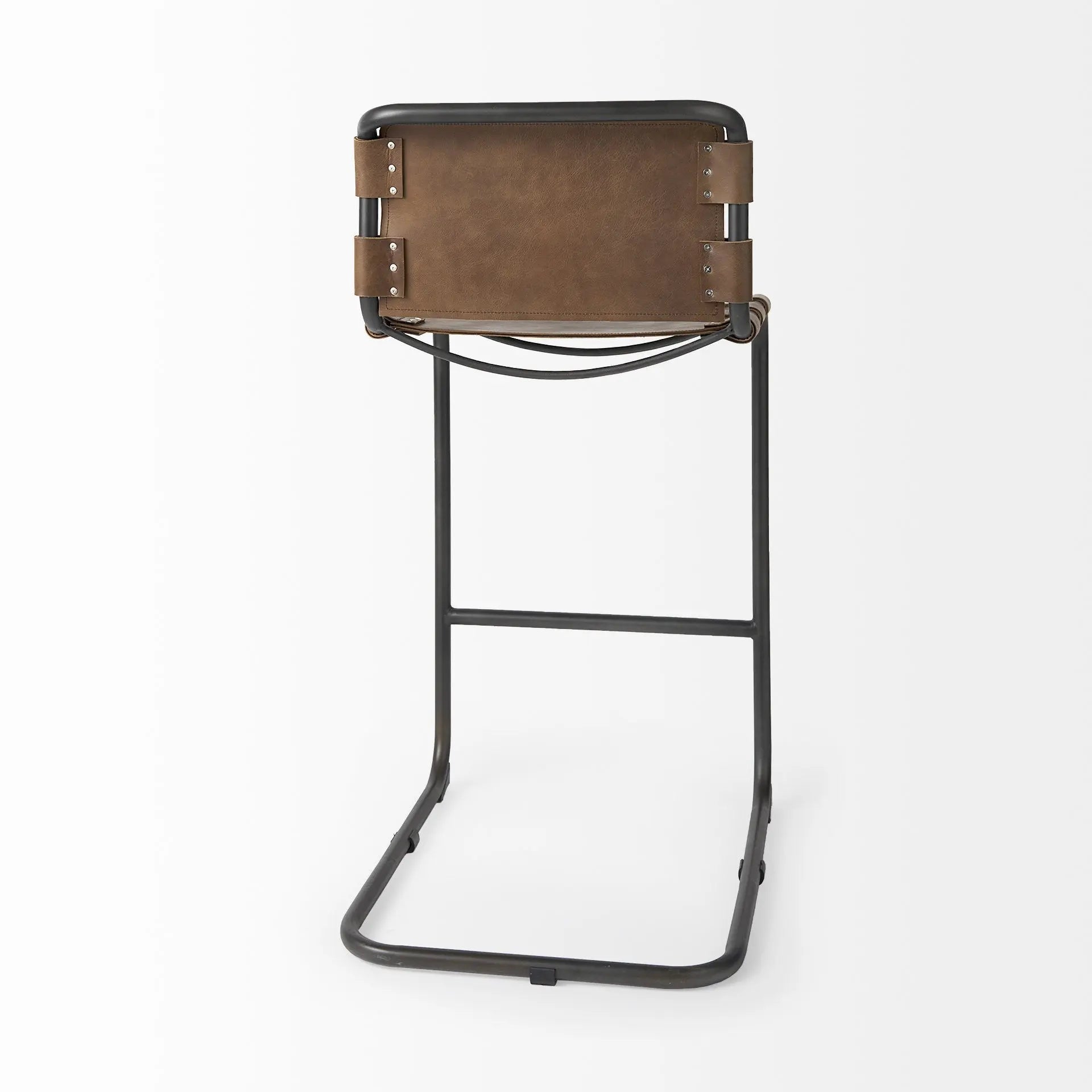 35" Brown and Black Leather and Metal Bar Chair Homeroots Living Room