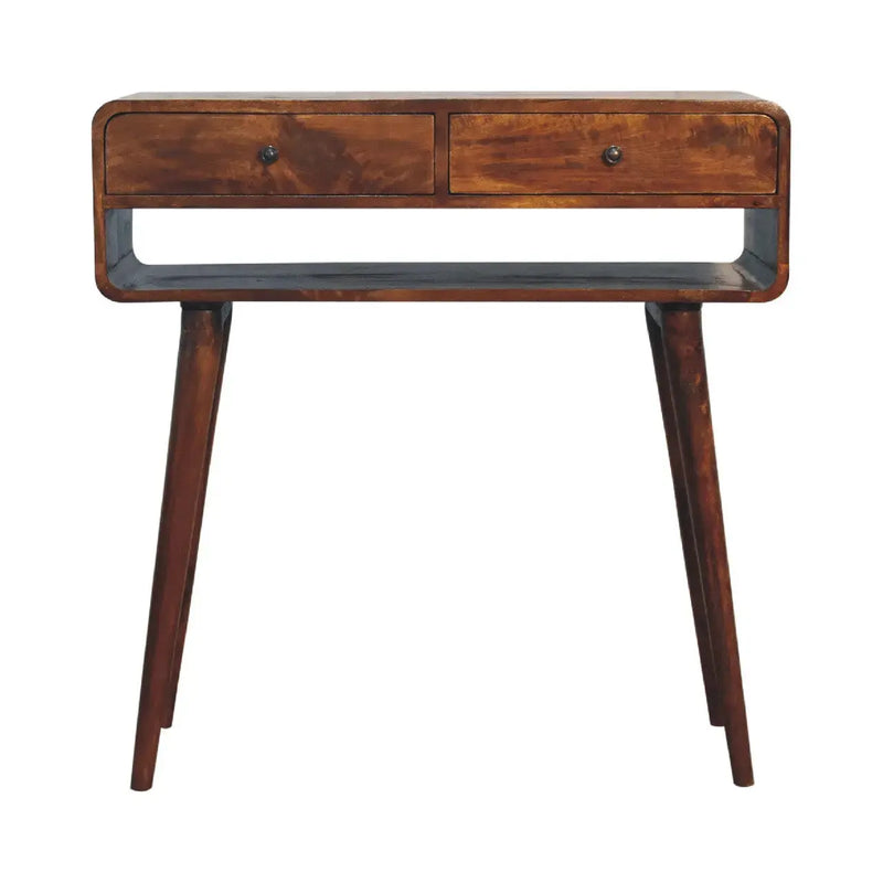 35" Chestnut Solid Wood Console Table With Shelf And Two Drawers Homeroots Living Room