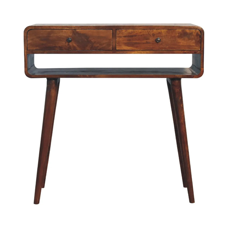 35" Chestnut Solid Wood Console Table With Shelf And Two Drawers Homeroots Living Room