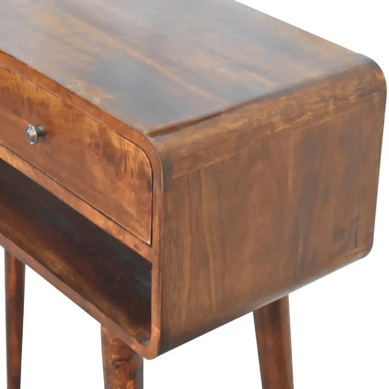 35" Chestnut Solid Wood Console Table With Shelf And Two Drawers Homeroots Living Room
