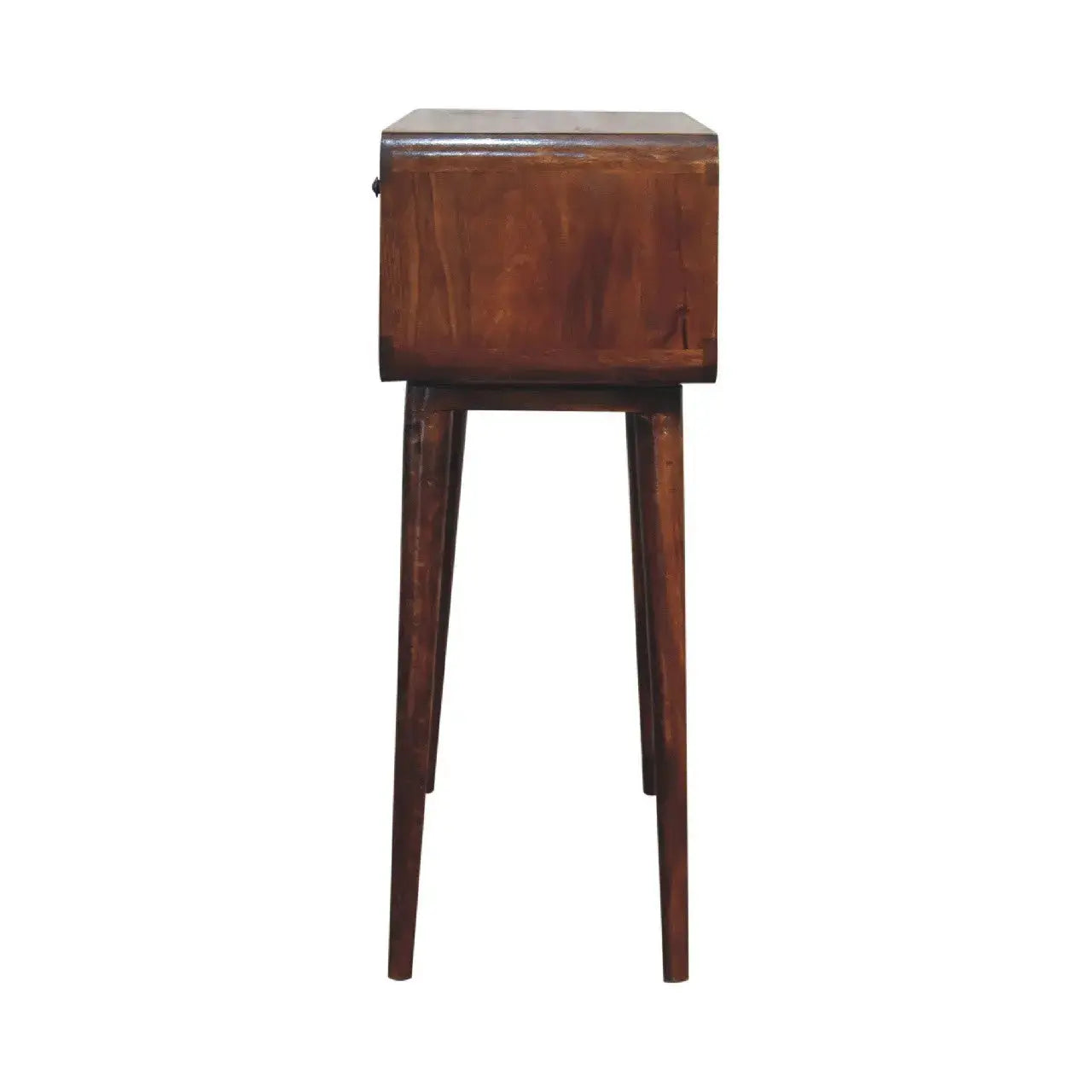 35" Chestnut Solid Wood Console Table With Shelf And Two Drawers Homeroots Living Room