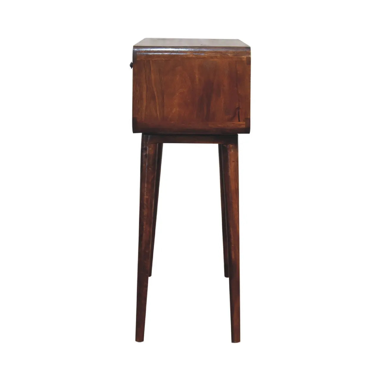 35" Chestnut Solid Wood Console Table With Shelf And Two Drawers Homeroots Living Room