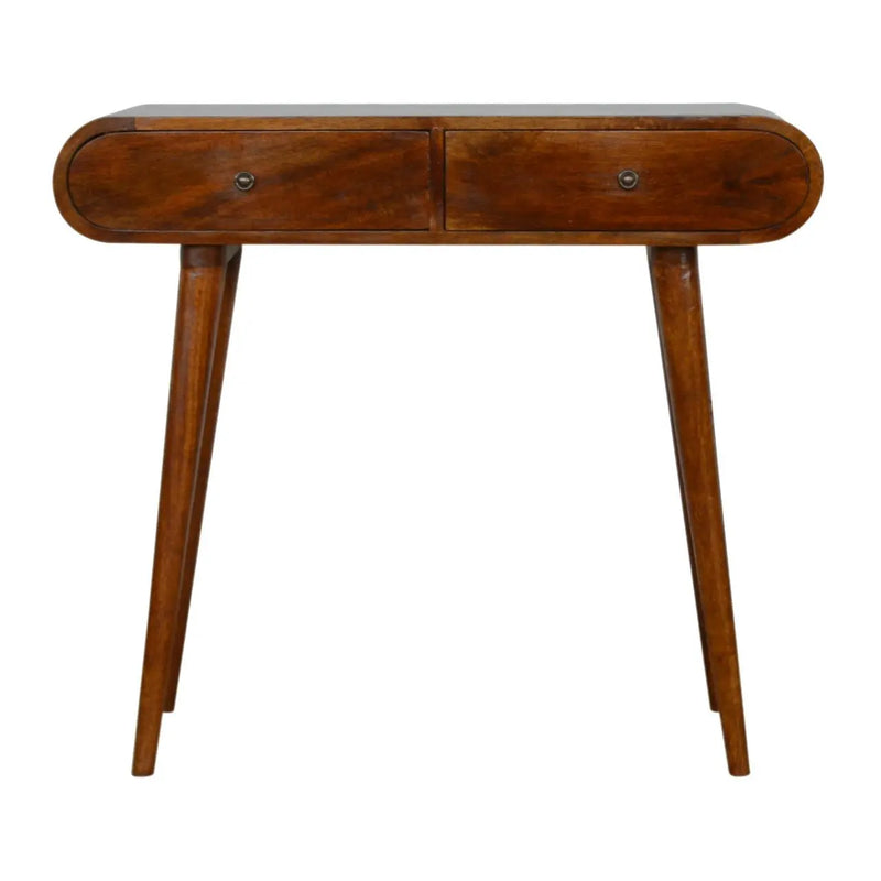 35" Chestnut Solid Wood Console Table With Two Drawers Homeroots Living Room