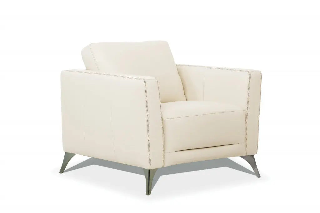 35" Cream and Black Genuine Leather Arm Chair Homeroots Living Room