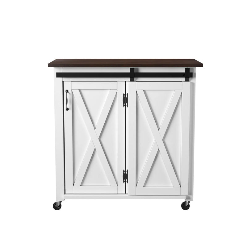 35" Dark Brown and White Wood Rolling Kitchen Cart Homeroots Kitchen & Dining