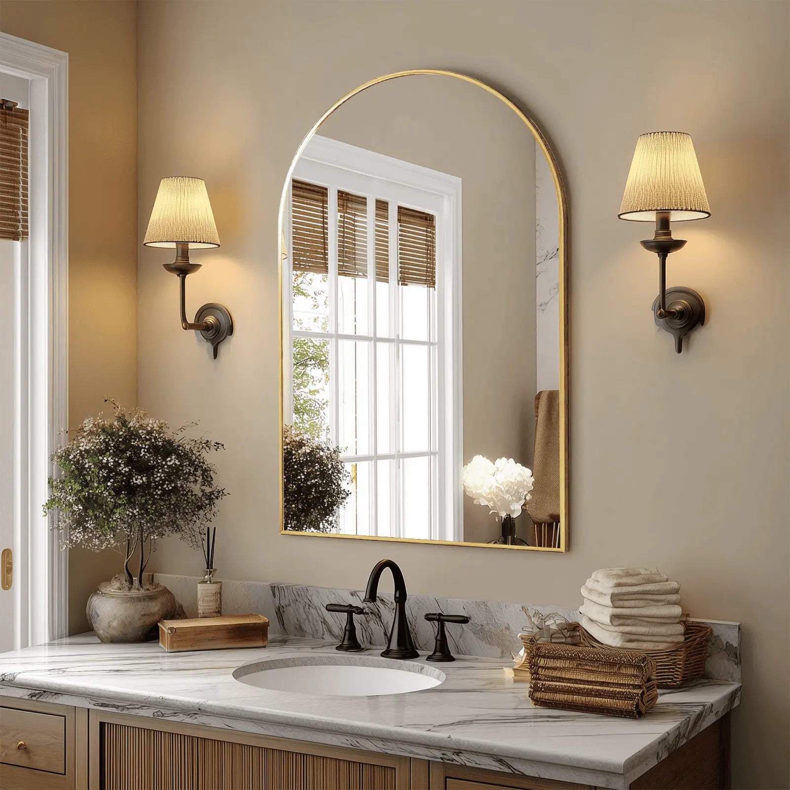 35" Gold Aluminum Arch Framed Accent Mirror Homeroots Bed & Bath