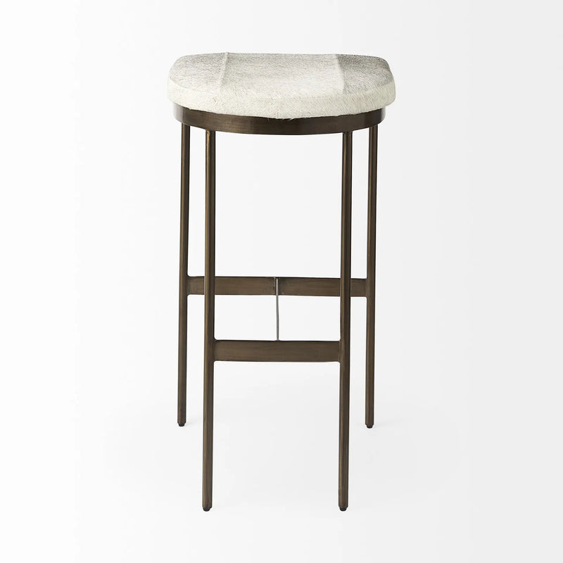 35" Gold Leather and Metal Backless Bar Chair Homeroots Living Room
