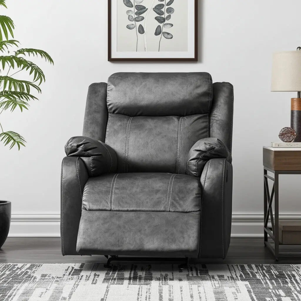 35" Granite Gray Fabric Manual Recliner Homeroots Living Room