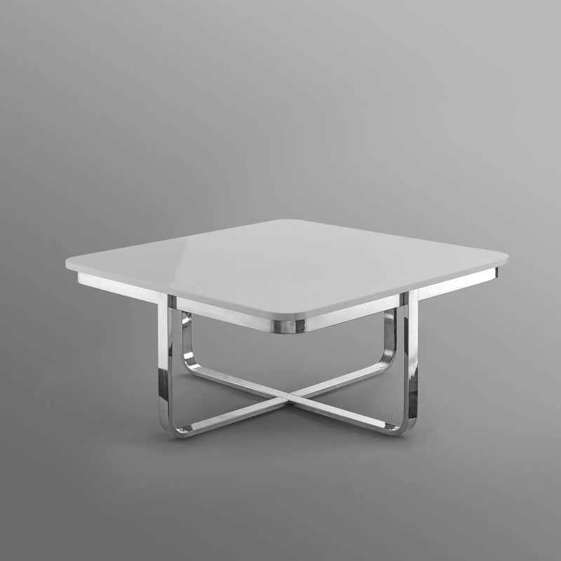 35" Light Gray And Silver Metallic Wood And Stainless Steel Square Coffee Table Homeroots Living Room